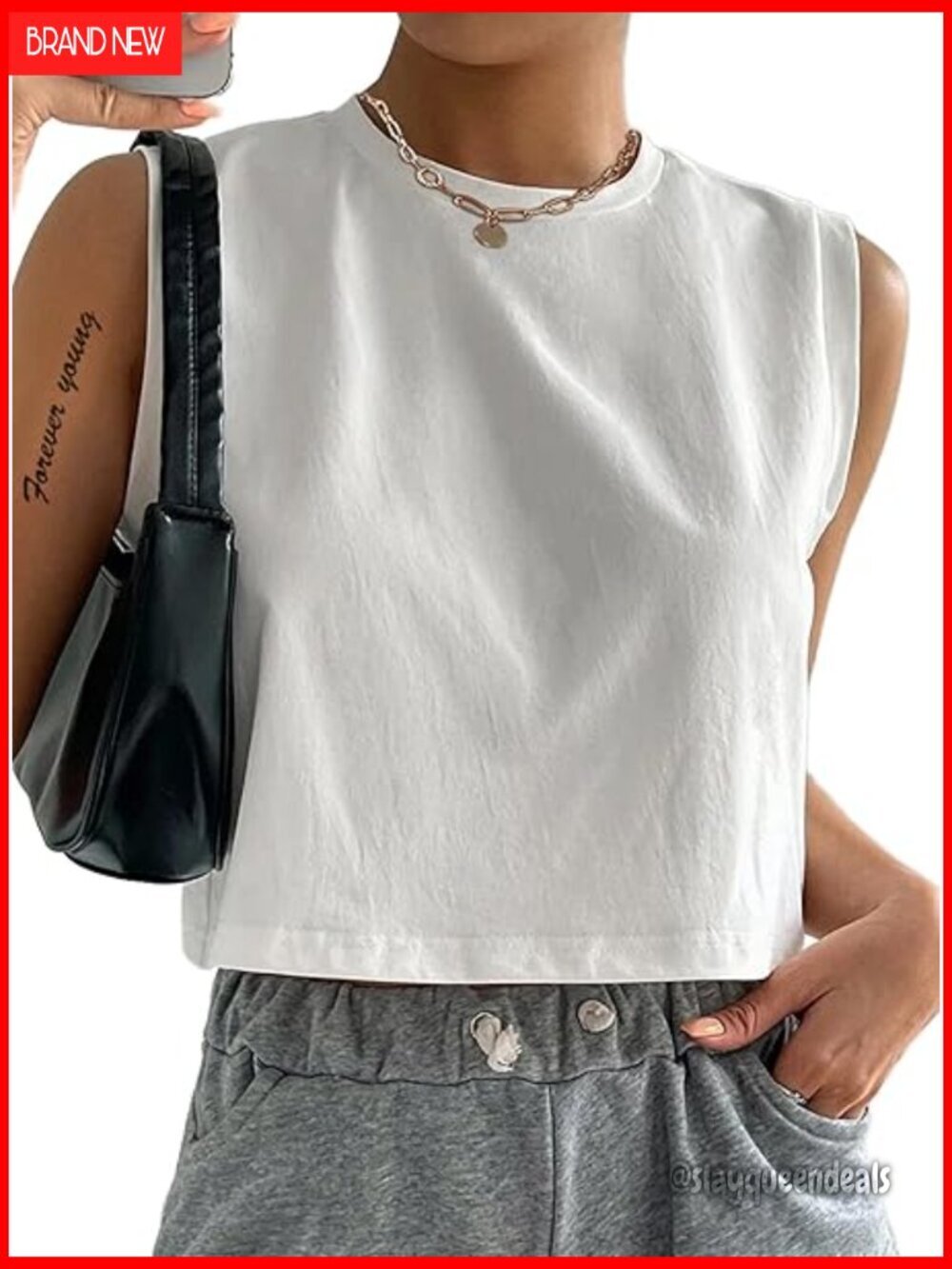 Crop Tank Top Loose Fit Crew Neck Sleeveless Summer Casual Workout